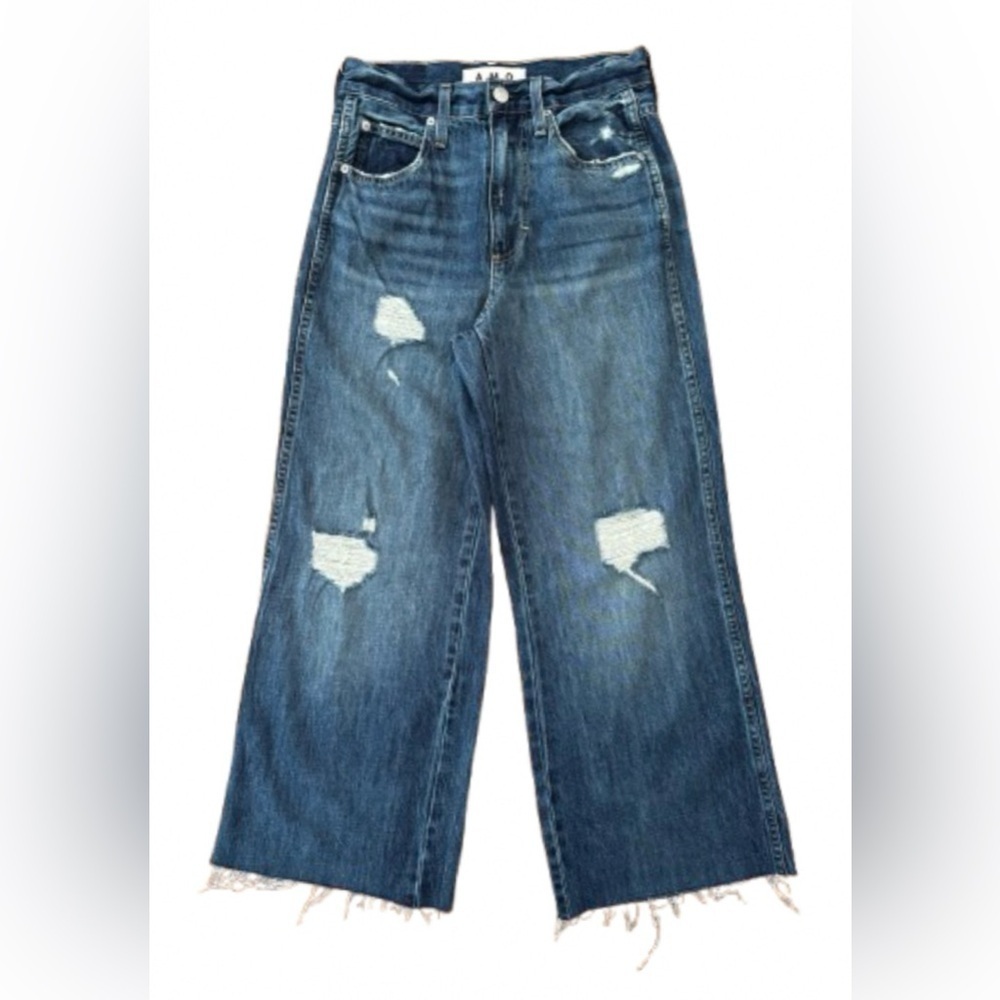 AMO Frida Flare in Blue Pine wide leg ankle dk wsh hi rise jns SZ 26 grunge 70’s